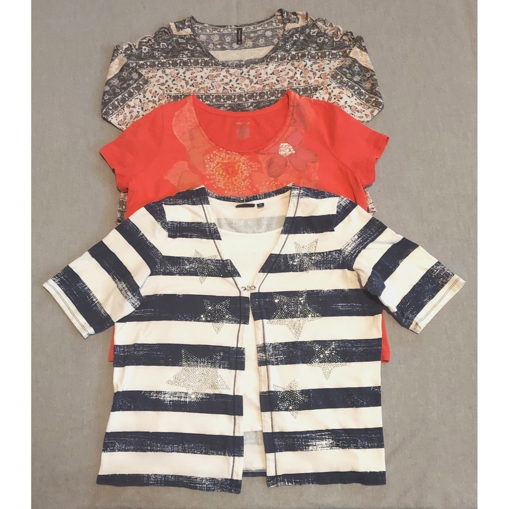 St. Johns Bay Onque Tops Womens 1X Plus Lot of 3 Casual Knit Striped‎ Graphic